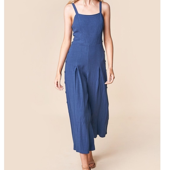 Blue Wide Leg Cropped Jumpsuit - Picture 1 of 4